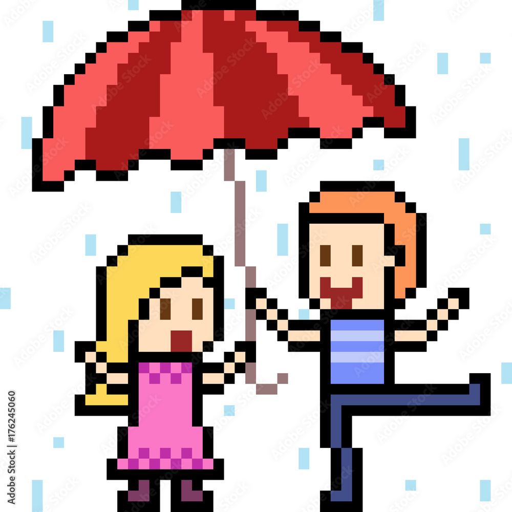 Fototapeta premium vector pixel art children umbrella