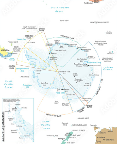 Antarctic region Map - Vector Illustration