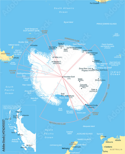 Antarctic region Map - Vector Illustration