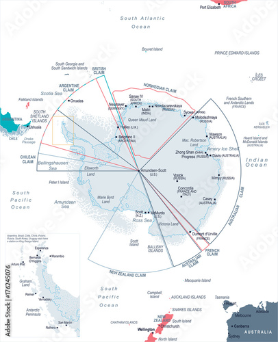 Antarctic region Map - Vector Illustration