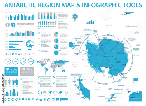 Antarctic region Map - Info Graphic Vector Illustration