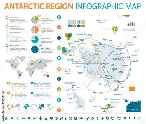 Antarctic region Map - Info Graphic Vector Illustration