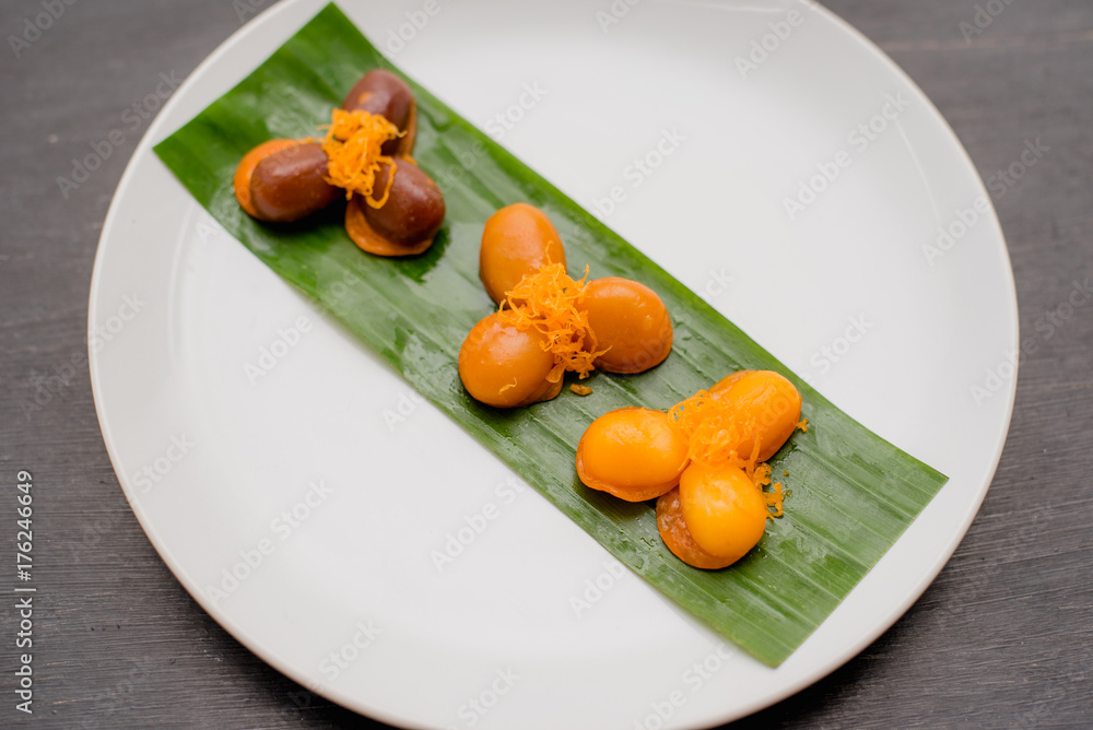 ancient Thai Dessert, Thai sweet dessert and ingredient in bowl on black background, appetizer, Thai Dessert, Thai food ancient Thai Dessert, Thai sweet dessert and ingredient in bowl on black background, appetizer, Thai Dessert, Thai food