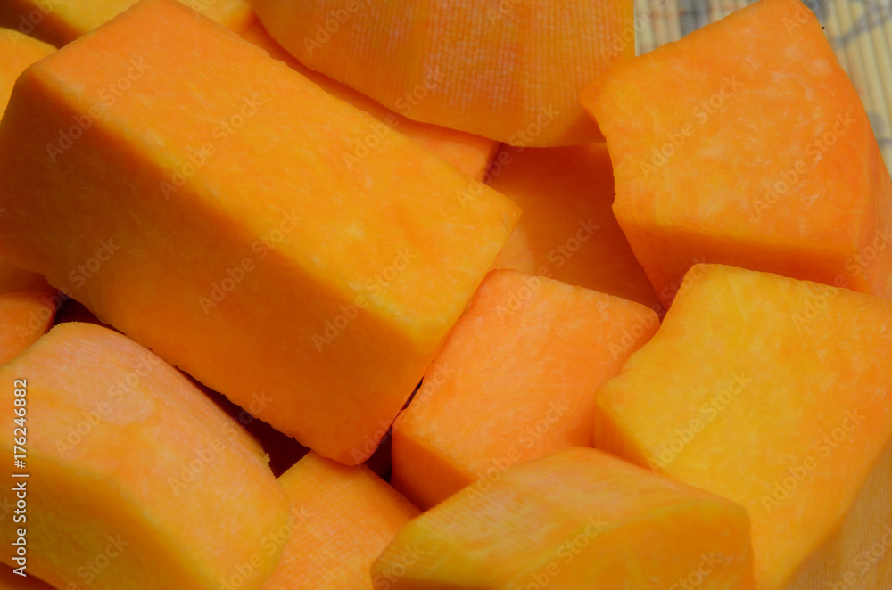 Garbuz cut into pieces to make porridge.
Garbuz cut into pieces to make porridge.