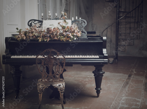  black grand piano in the interior photo