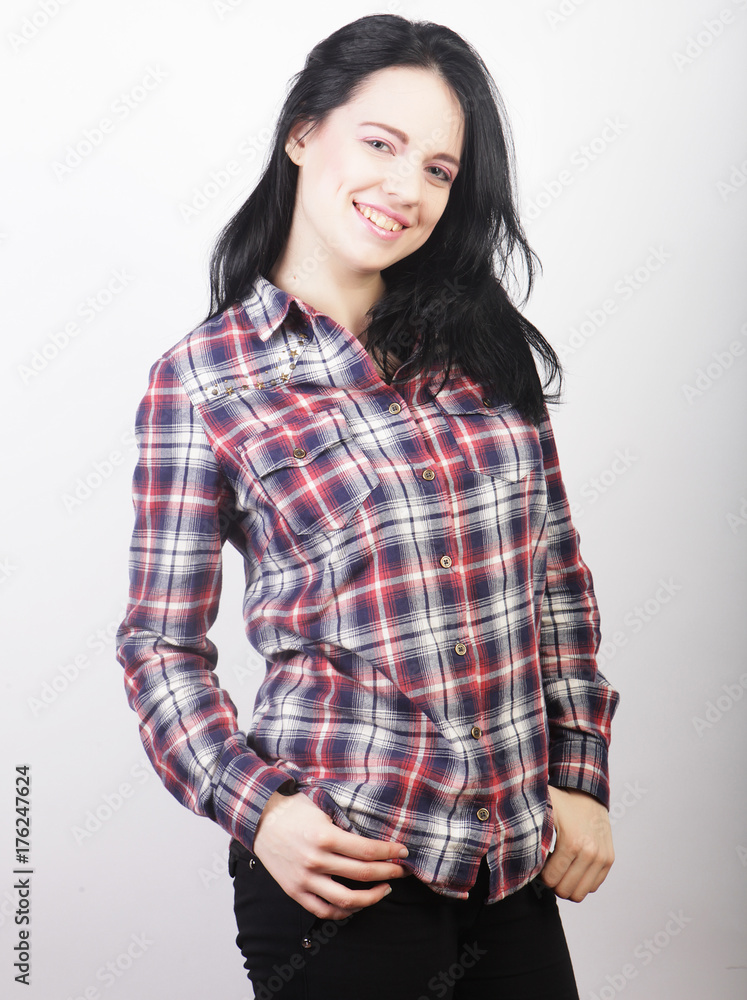 woman wearing casual clothes, posing on white background woman wearing casual clothes, posing on white background