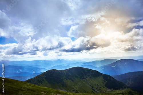 Beautiful view from the top of the mountain at sunset.