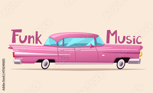 Retro car. Vintage lowrider. Cartoon vector illustration. photo