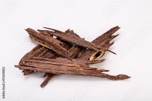 Close Up Macro Shot Of Sticks Of Agar Wood Or Agarwood Isolated On White Background The Incense Chips Used By Burning It Or For Arabian Oud Oils Or Bakhoor