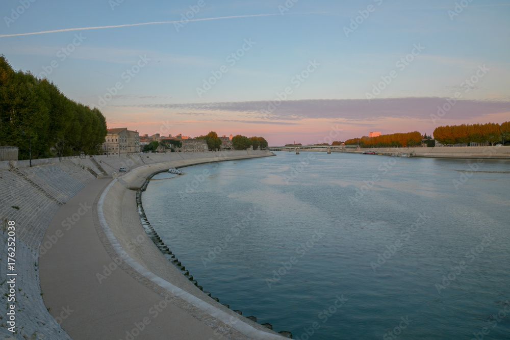 Arles, France - Long exposure photo of river banks Rhône in Arles