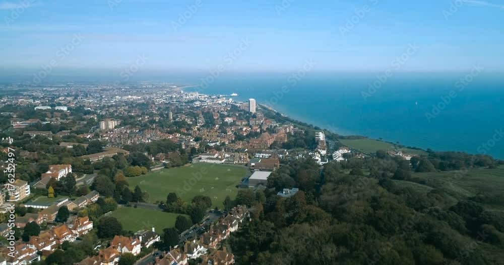Aerial pull out view of the town of Eastbourne, Southern England Aerial pull out view of the town of Eastbourne, Southern England