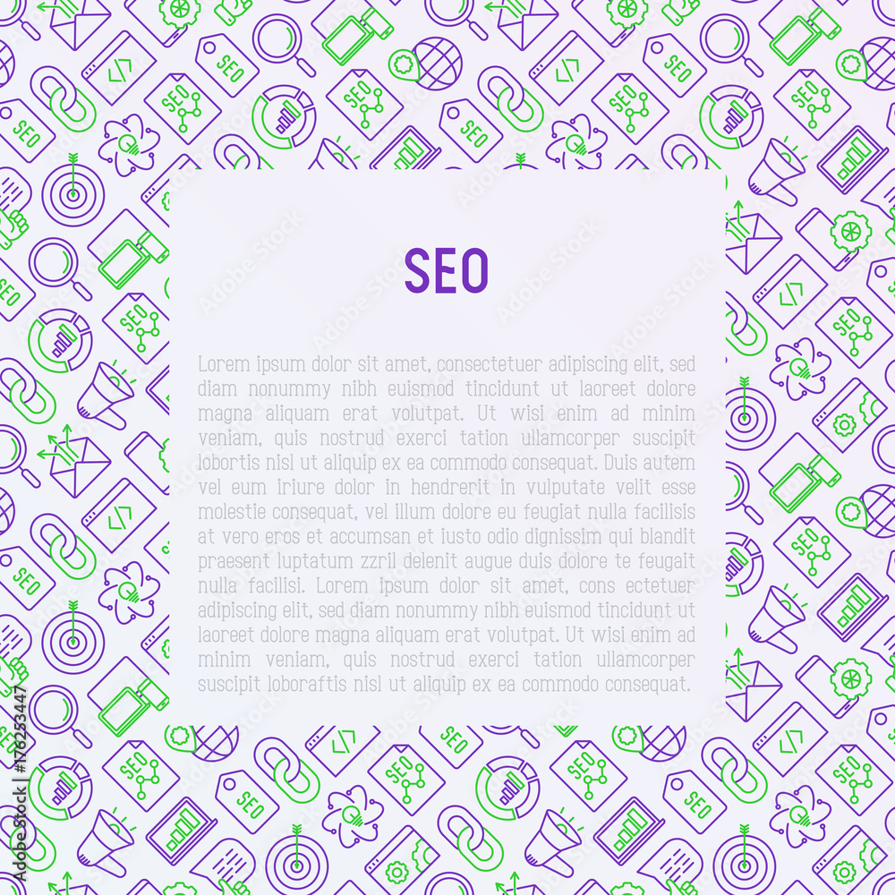 SEO and development concept with thin line icons. Vector illustration for banner, web page, print media with place for text. SEO and development concept with thin line icons. Vector illustration for banner, web page, print media with place for text.