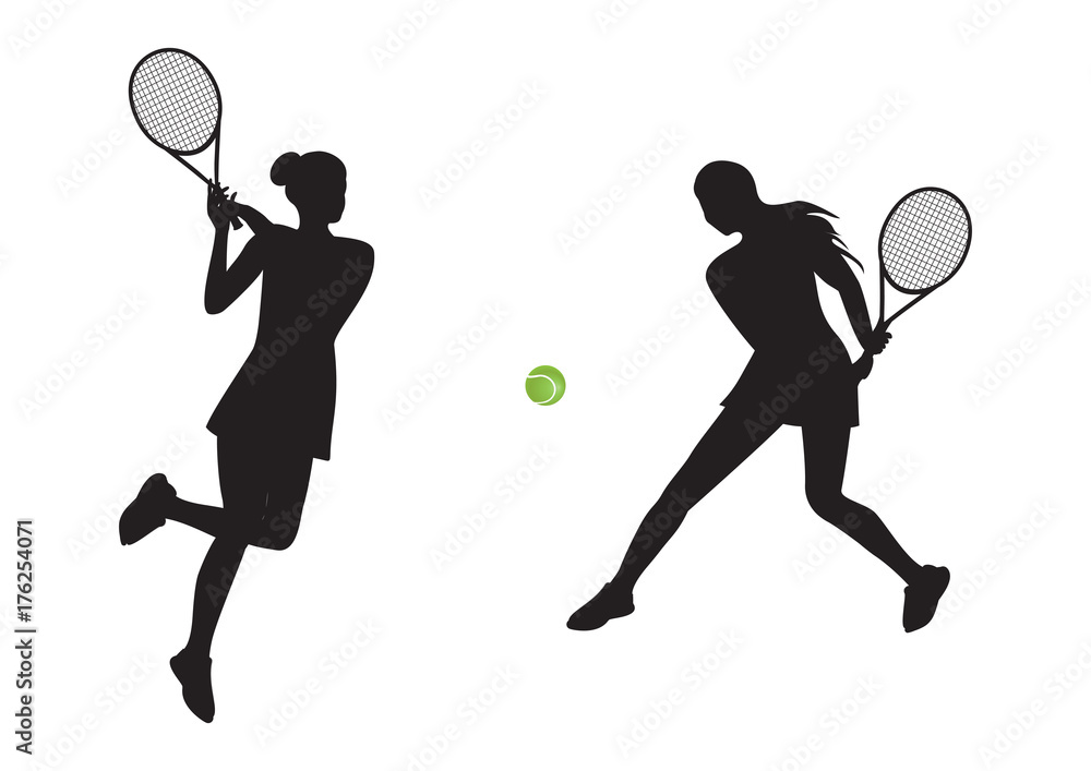 sketch - women - playing tennis - isolated on white background - art creative vector