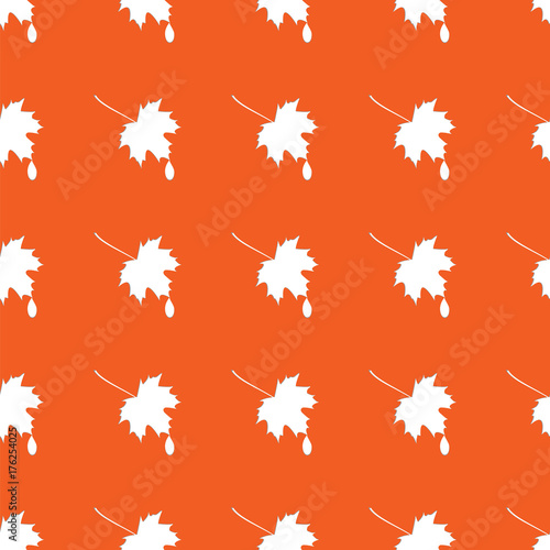 pattern white maple leaf with a drop of rain - orange background - art creative vector