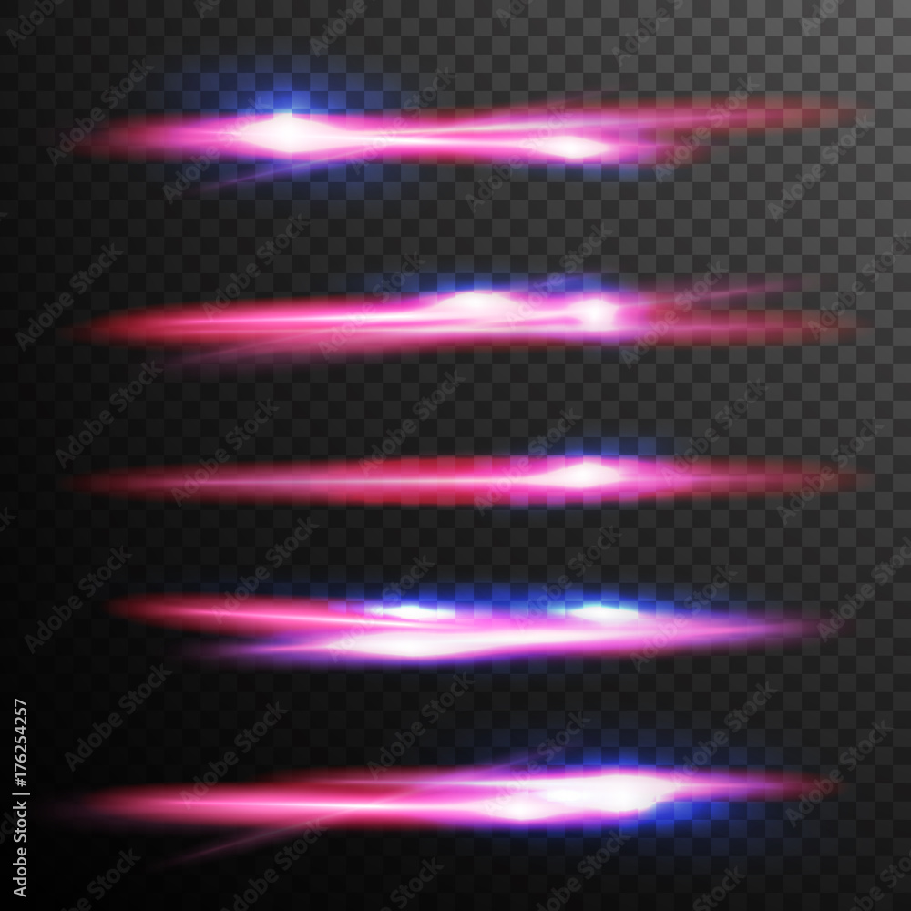 Red Glow Light Effect Vector. Energy Lights Ray Streaks. Abstract Fire Flare Trace Lens Flares. Design Element For Christmas Poster, Technology Future Concept. Isolated Illustration