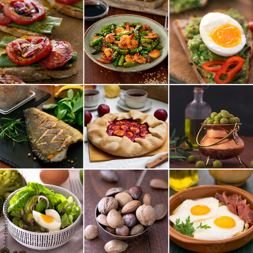 Collage from different pictures of tasty food