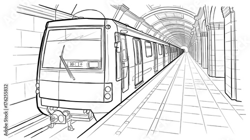 Hand drawn sketch Saint Petersburg subway station