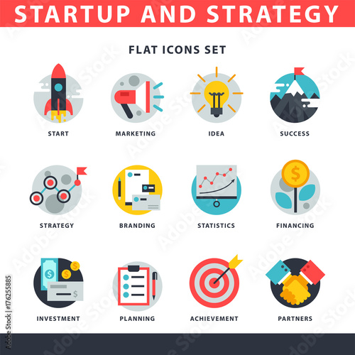 Startup and strategy web busines icon set for websites ui management finance start up vector illustration.