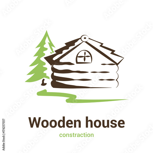 Vector illustration house made of wood.