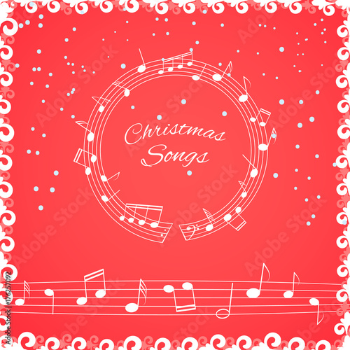 Christmass songs cover illustration. Musical background with notes