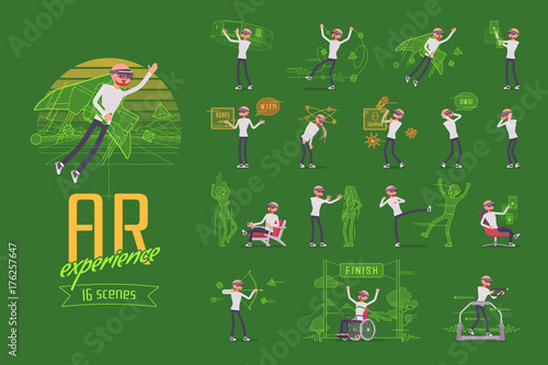 Augmented reality man character set, various poses