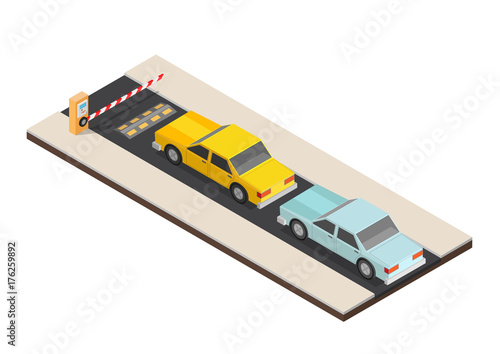 Parking payment isometric station whith speed dump vector illustration