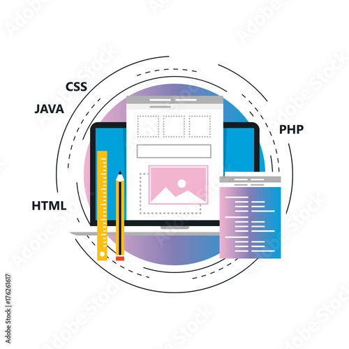 Web page coding, web programming gradient color vector illustration design for web banners and apps