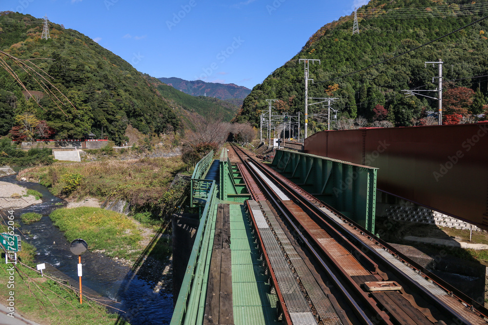 Sakano railway in  Kyoto in Japan for Sakano romantic train.