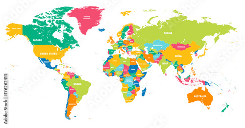 Naklejka Kolorowa wektorowa mapa świata