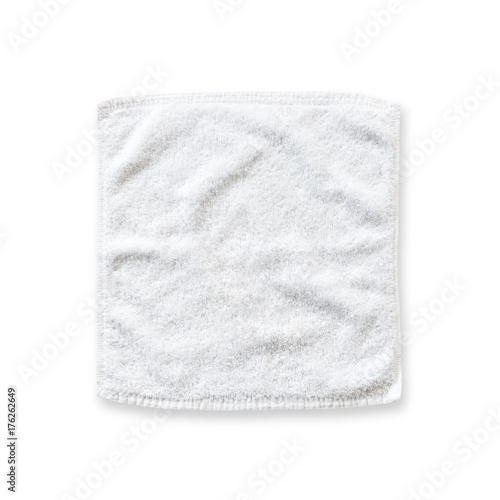 White cotton towel mock up template square size isolated on white background with clipping path, flat lay top view