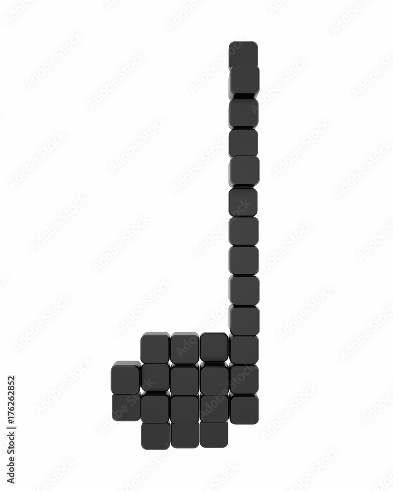 3D rendered black musical note, consisting of blocks. Icon isolated on white background. 3D rendered black musical note, consisting of blocks. Icon isolated on white background.