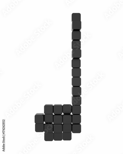 3D rendered black musical note  consisting of blocks. Icon isolated on white background.