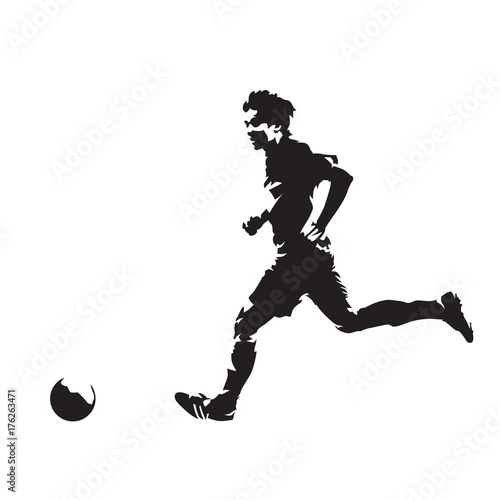 Soccer player running with ball, abstract vector silhouette