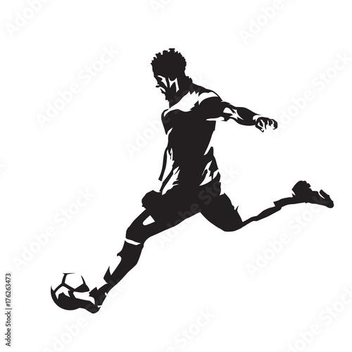 Soccer player running with ball, abstract vector silhouette