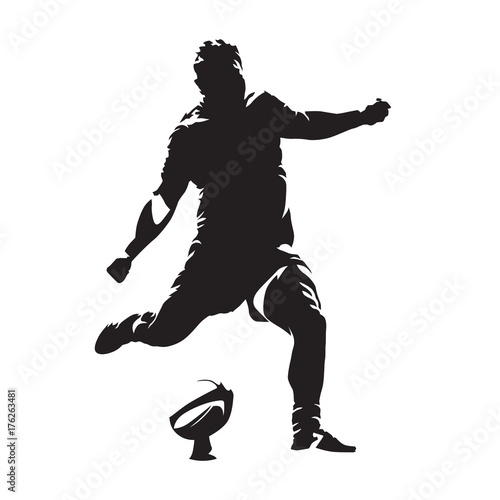 Rugby player kicking ball, abstract vector silhouette
