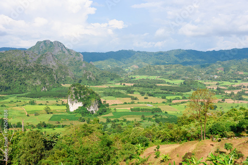 Mountains and beautiful view of landscape in Nan Province, Thailand.