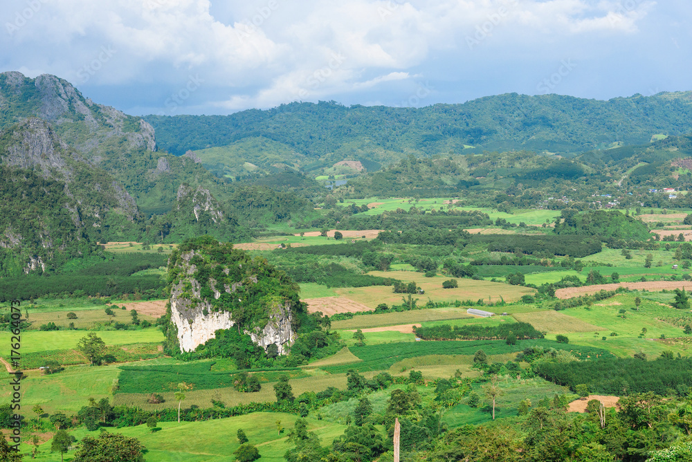 Mountains and beautiful view of landscape in Nan Province, Thailand.