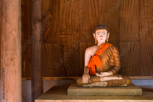 Golden buddha statue in church in Rongngae temple at Nan Province, ThailandThailand.