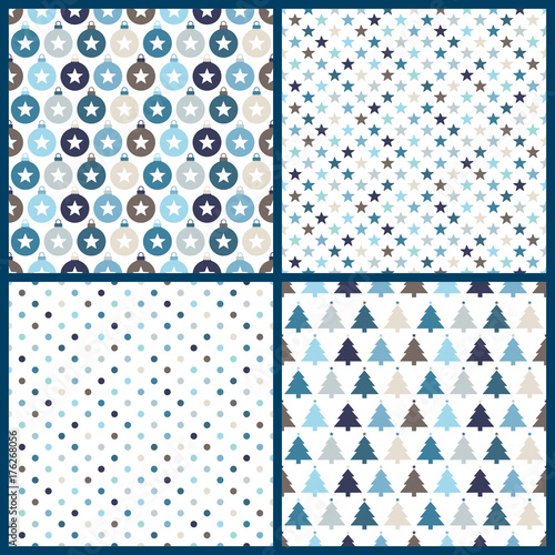4 Seamless Pattern Christmas Blue