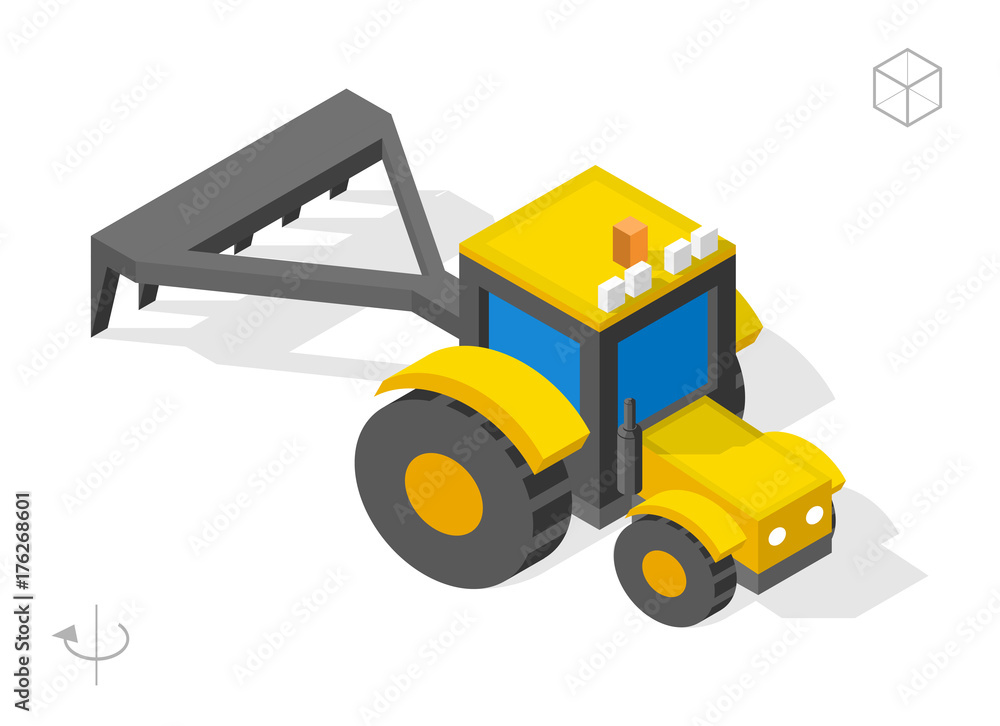 Set of Isolated Isometric Minimal City Elements . Tractor with Shadows on White Background Set of Isolated Isometric Minimal City Elements . Tractor with Shadows on White Background