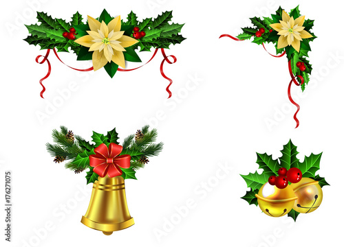 Fototapeta Naklejka Na Ścianę i Meble -  Christmas decoration evergreen trees and bell