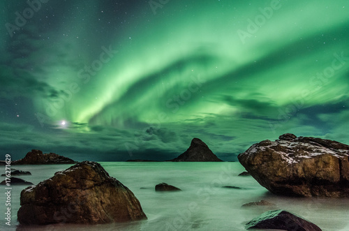 Polar light on a beach of Andenes in Norway (aurora borealis) © Timm
