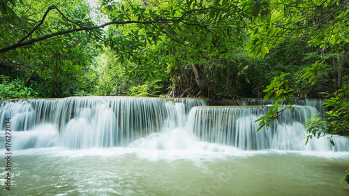 Beautiful and Breathtaking green waterfall, Erawan's waterfall, Located Kanchanaburi Province, Thailand