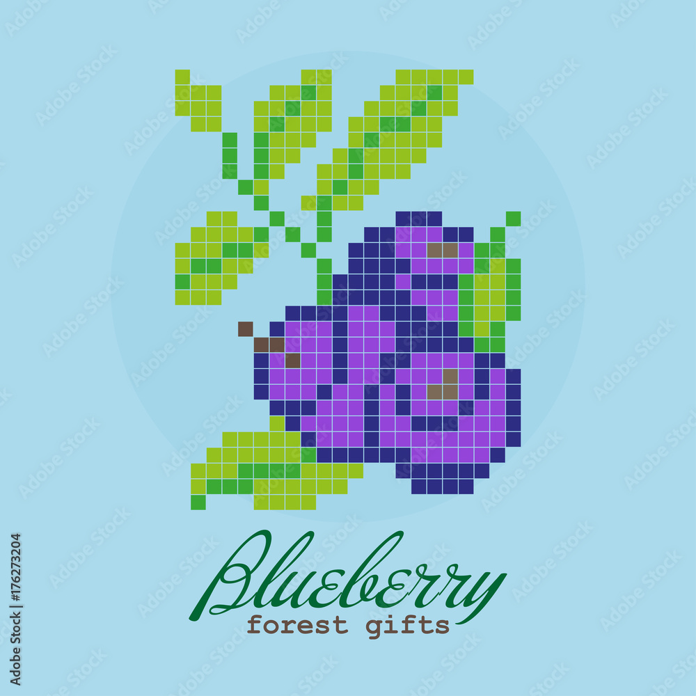 Blueberry icon. Pixel art. Vector illustration