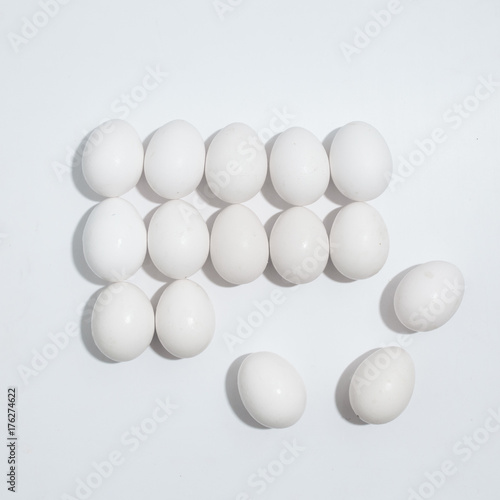 White clear eggs concept on white background. Easter background wallpaper