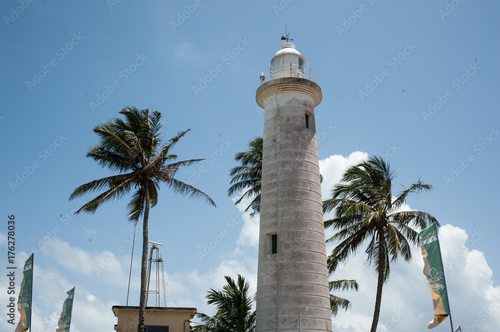 light house and palm trees in Galle, Sri Lanka