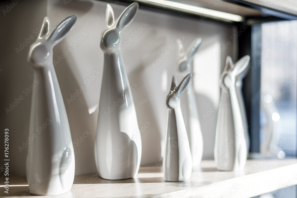 White porcelain figurines, rabbits White porcelain figurines, rabbits