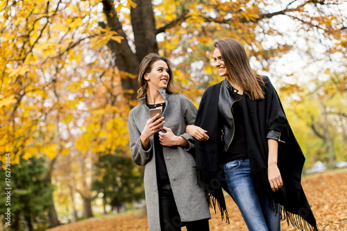 Two pretty young women usin...
