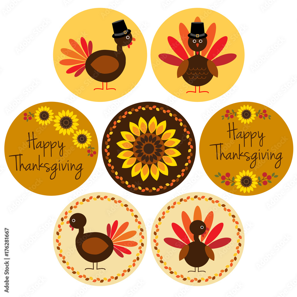 Thanksgiving icons in circle frames Thanksgiving icons in circle frames