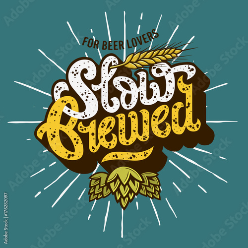 Slow Brewed Craft Beer Script Lettering Label Design With Sunris